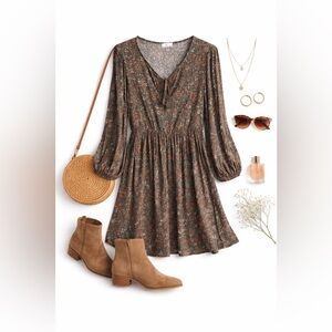 True Craft Floral Long Sleeve Dress